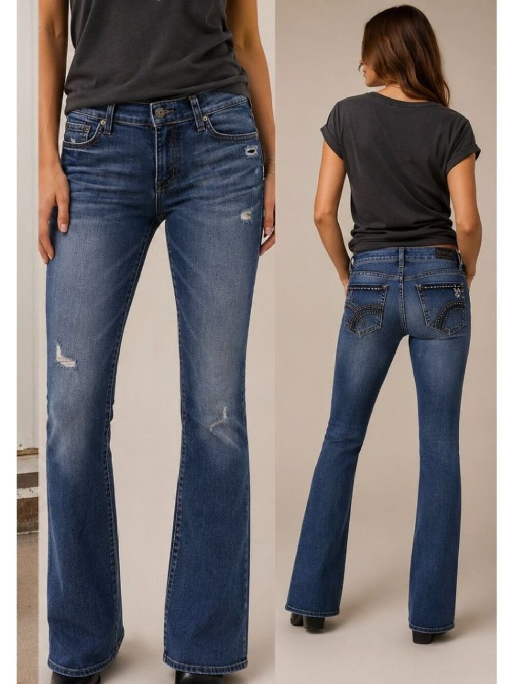 Y2K Western Glam | 7 For All Mankind Bootcut Jeans Crystal Pocket Distressed |27